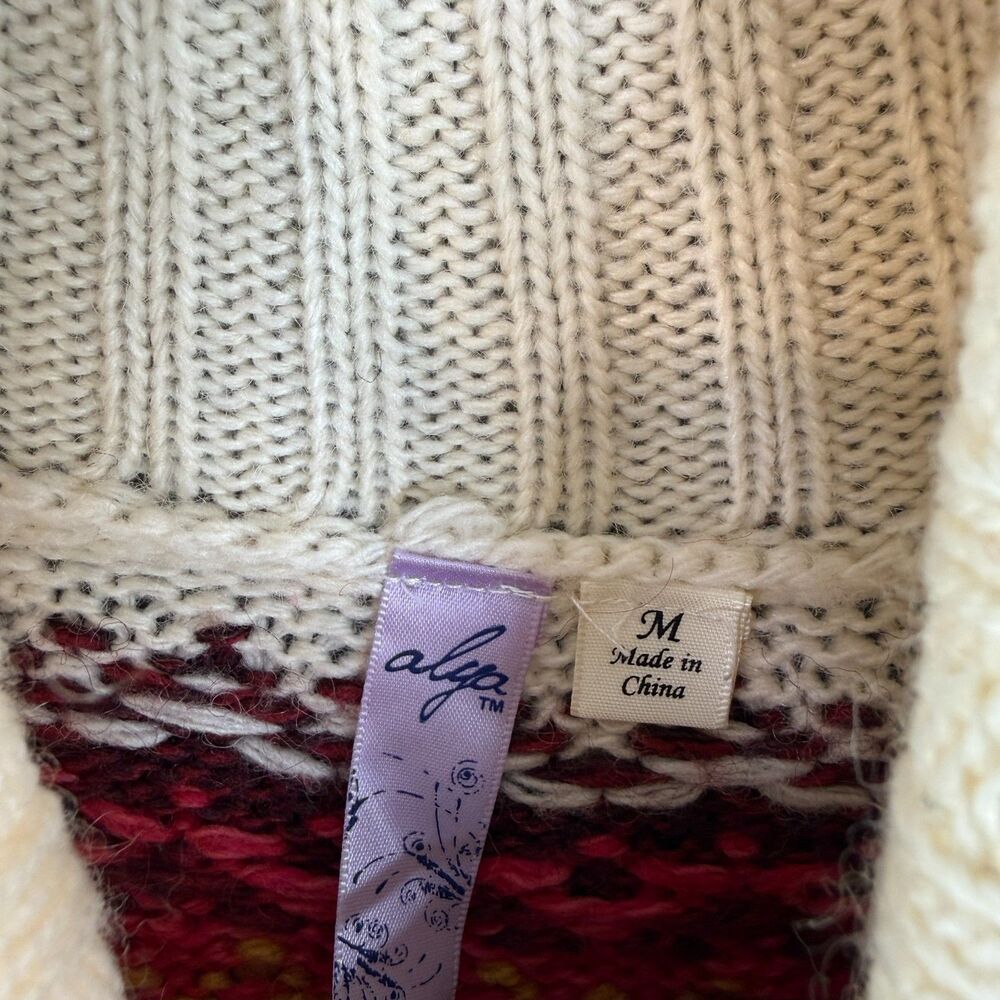 Alya Women's Fair Isle Multi-Color Ivory Wool Blend Turtleneck Sweater Preppy M - Picture 5 of 6